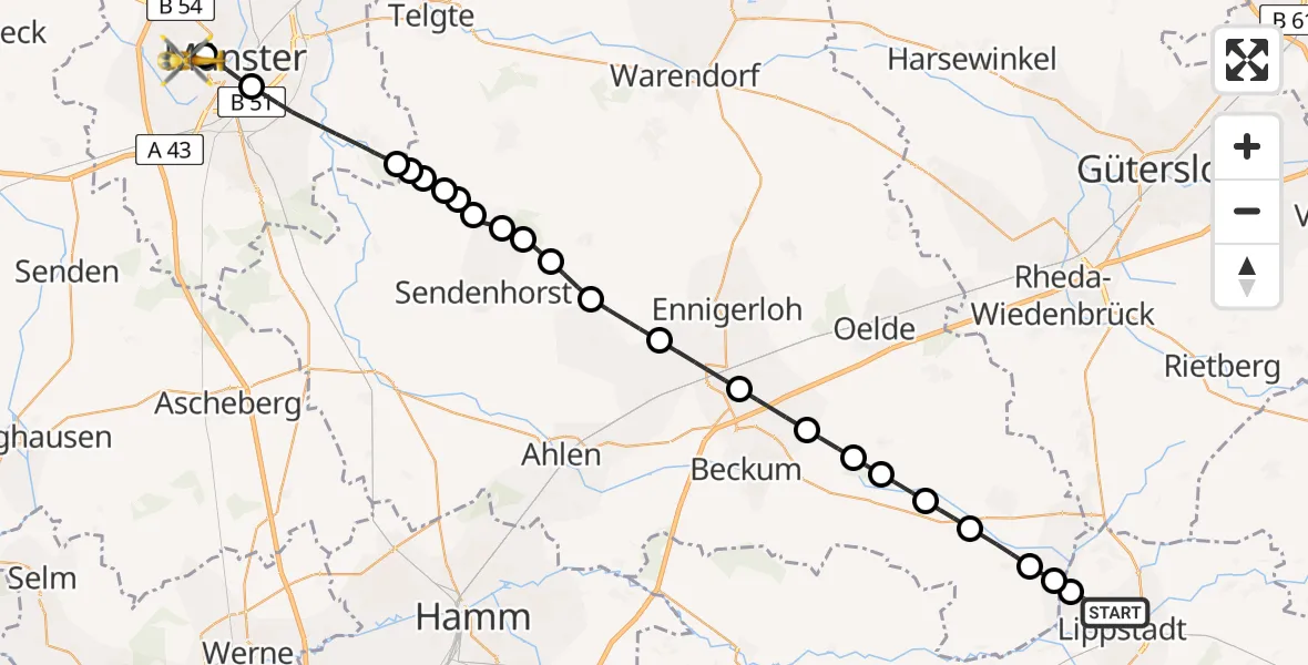 Routekaart van de vlucht: Ambulanzhubschrauber nach Münster-West, Albert-Schweitzer-Straße