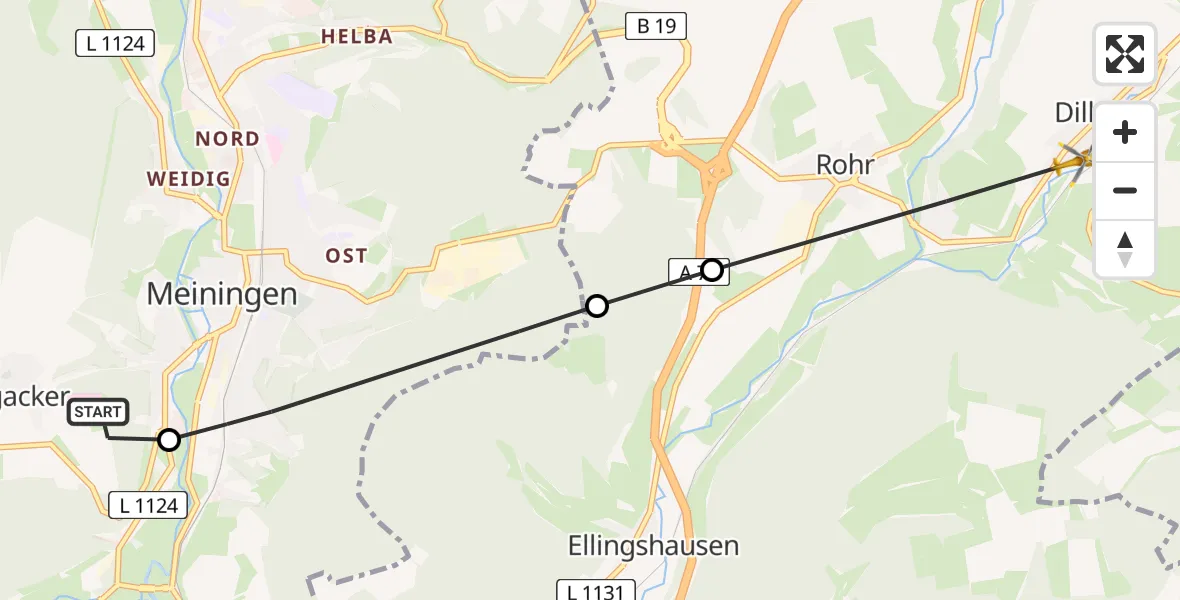 Routekaart van de vlucht: Rettungshubschrauber nach Dillstädt, Unterm Rohrer Weg