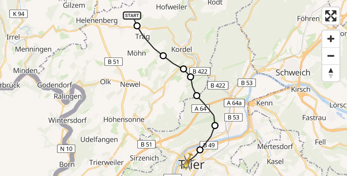 Flugroute Rettungshubschrauber Idesheim - Nord, 13 März 2026, 12:51