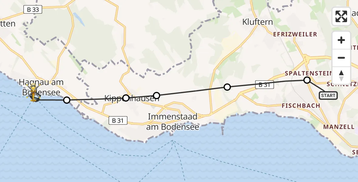 Flugroute Rettungshubschrauber Friedrichshafen Hospital - Hagnau am Bodensee, 13 März 2026, 12:54