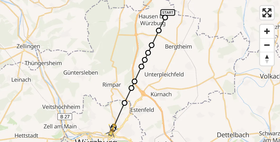 Routekaart van de vlucht: Rettungshubschrauber nach Würzburg University Hospital Rooftop