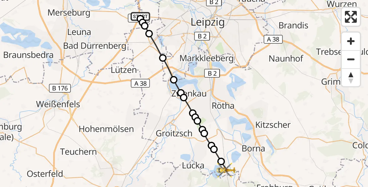 Flugroute Rettungshubschrauber ADAC Air Rescue Station Leipzig/Schkeuditz-Dölzig Heliport (Christoph 61) - Regis-Breitingen, 13 März 2026, 12:58