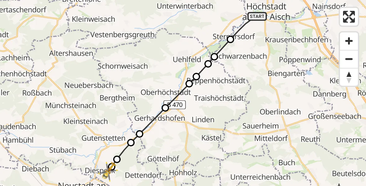 Flugroute Rettungshubschrauber Greiendorf - Untersachsen, 13 März 2026, 12:59