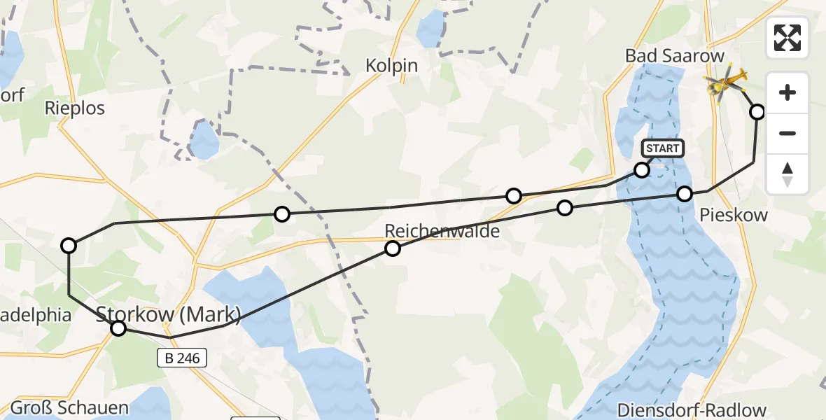 Flugroute Rettungshubschrauber Pieskow - Bad Saarow, 13 März 2026, 13:00