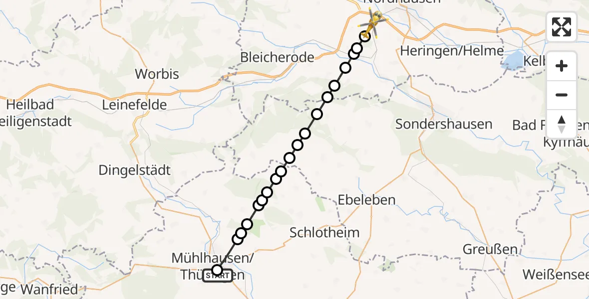 Flugroute Rettungshubschrauber Hufeland Hospital - Werther, 13 März 2026, 13:03