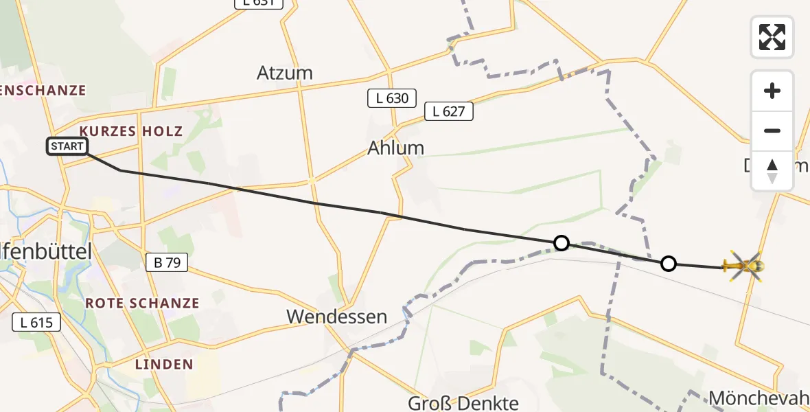 Flugroute Rettungshubschrauber Wolfenbüttel - Dettum, 13 März 2026, 13:15
