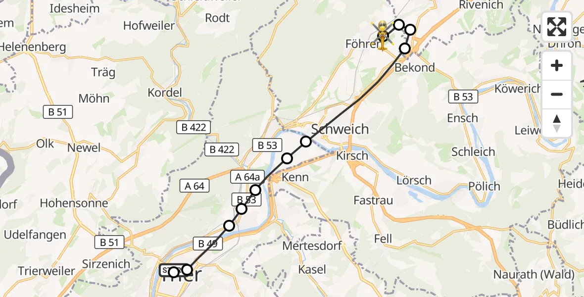 Flugroute Rettungshubschrauber Nord - Föhren, 13 März 2026, 13:20