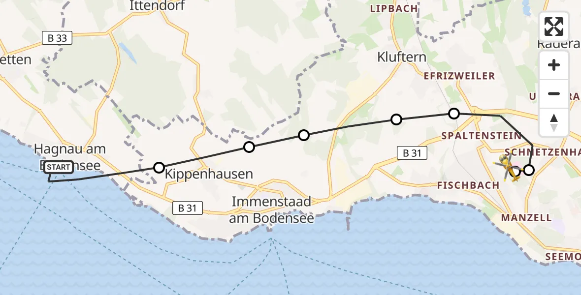 Routekaart van de vlucht: Rettungshubschrauber nach Friedrichshafen Hospital