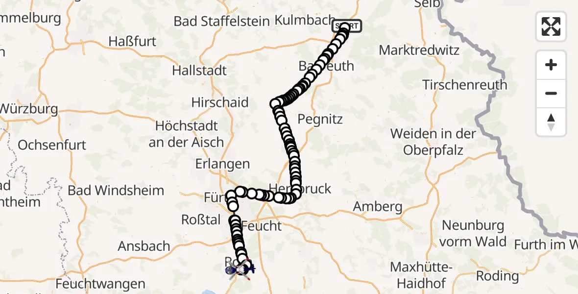 Routekaart van de vlucht: Polizeihubschrauber nach Roth Airfield