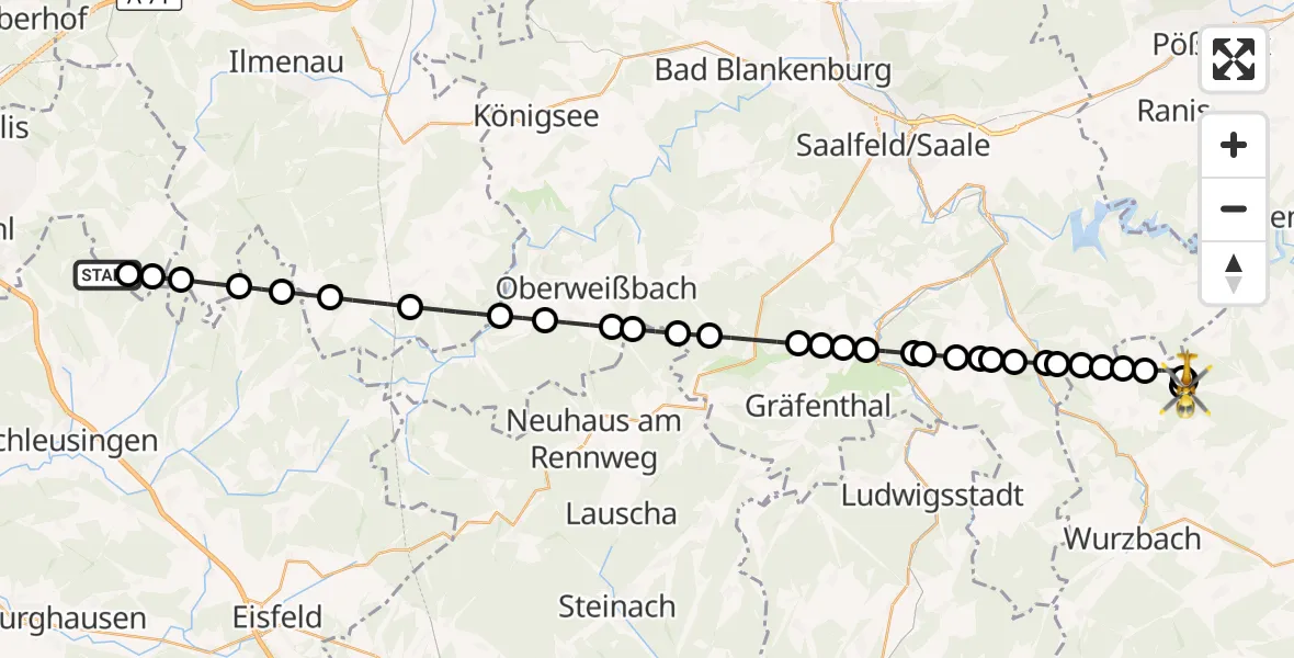 Flugroute Rettungshubschrauber St. Kilian - Lückenmühle, 13 März 2026, 13:32