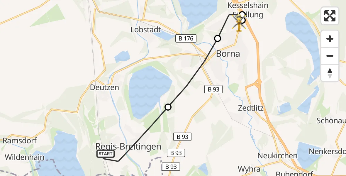 Routekaart van de vlucht: Rettungshubschrauber nach Sana Hospital Borna