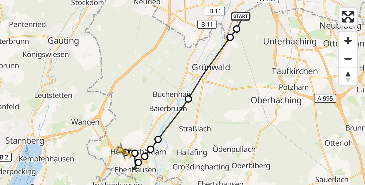 Flugroute Rettungshubschrauber ADAC Air Rescue Center Heliport (Christoph 1) - Zell, 13 März 2026, 13:39