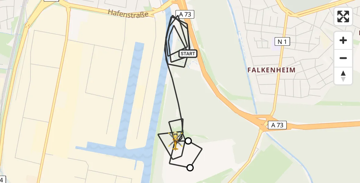 Routekaart van de vlucht: Rettungshubschrauber nach Nürnberg, Europakai