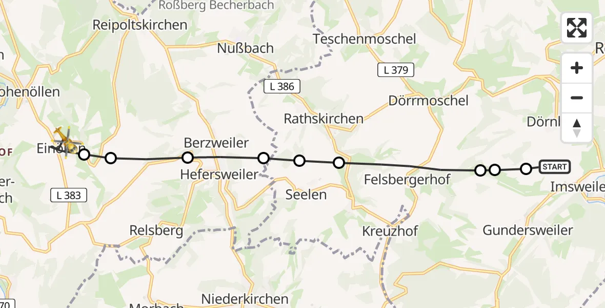 Flugroute Rettungshubschrauber Imsweiler UL - Einöllen, 13 März 2026, 13:53