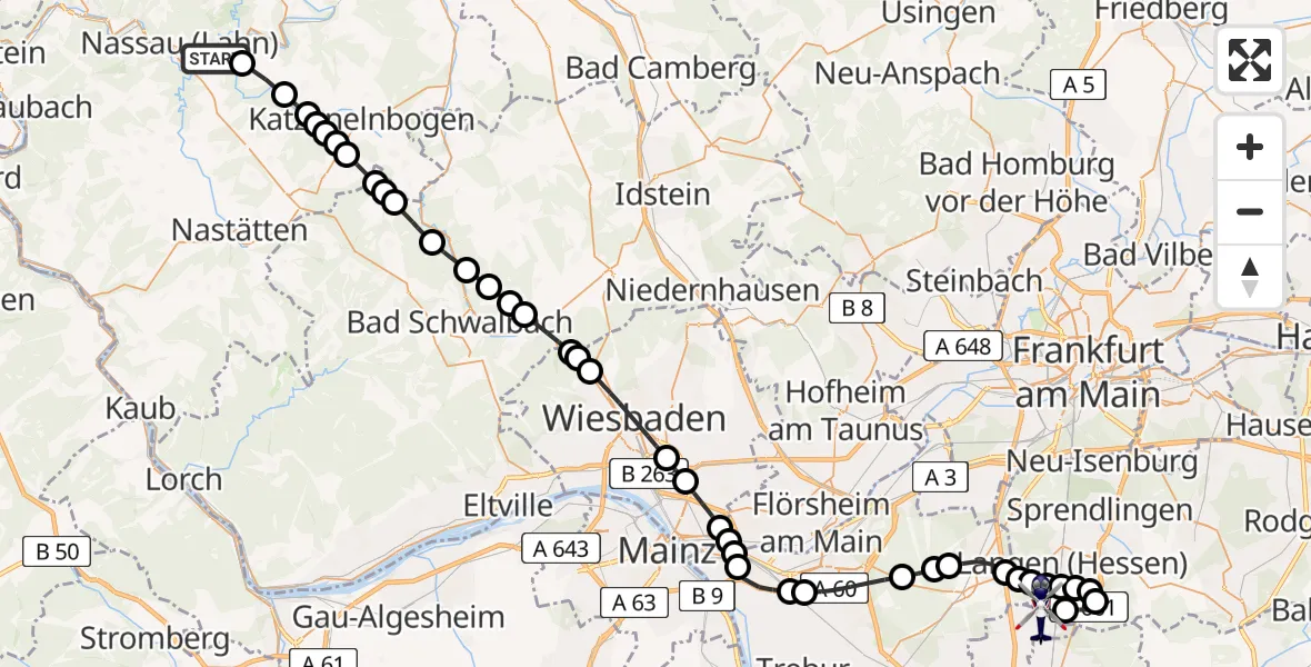 Routekaart van de vlucht: Polizeihubschrauber nach Frankfurt-Egelsbach Airport