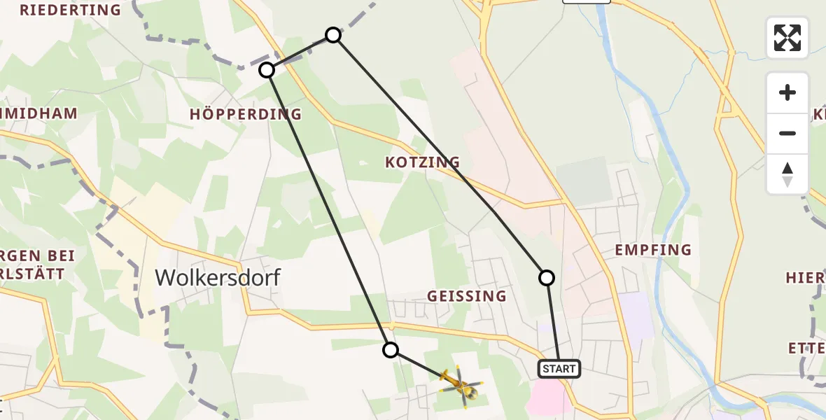 Flugroute Rettungshubschrauber Traunstein Hospital - Traunstein Hospital Helipad, 13 März 2026, 14:21
