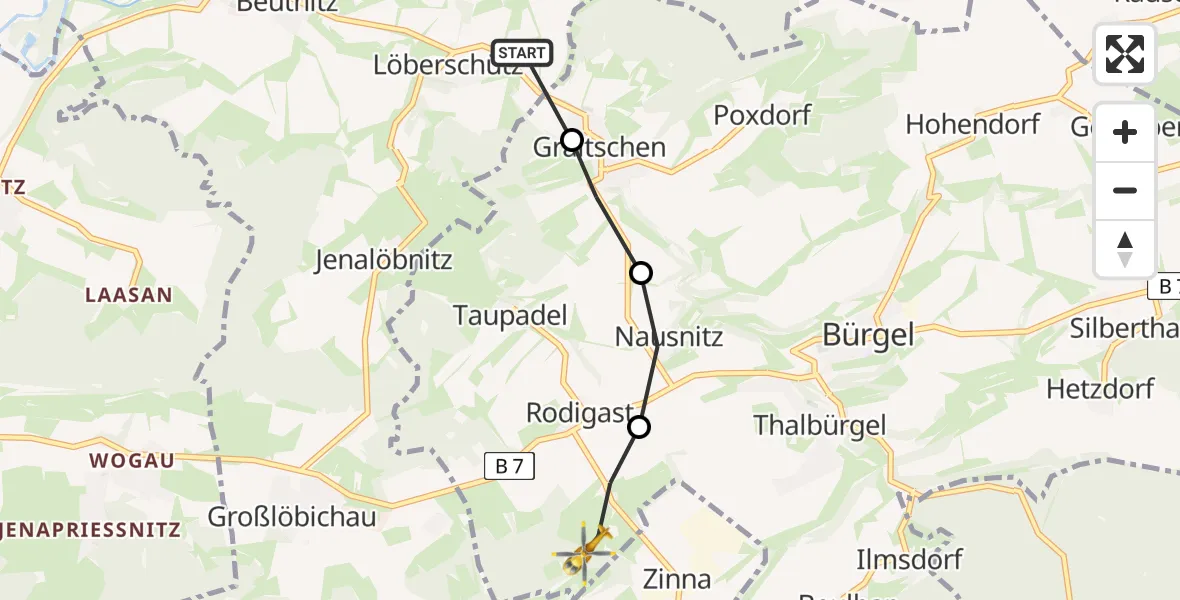 Routekaart van de vlucht: Rettungshubschrauber nach Zinna, Flugplatz