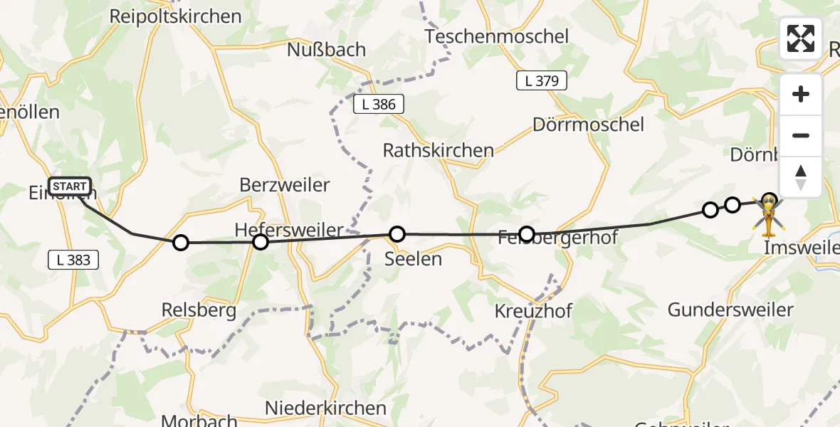 Routekaart van de vlucht: Rettungshubschrauber nach Imsweiler UL
