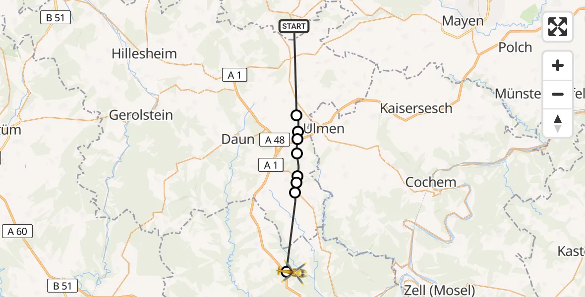 Flugroute Ambulanzhubschrauber Müllenbach - Hasborn, 13 März 2026, 14:46
