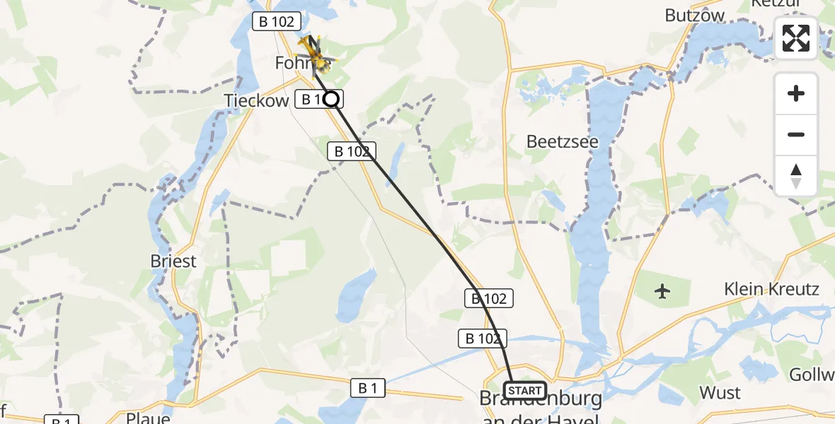 Flugroute Rettungshubschrauber Brandenburg an der Havel - Fohrde, 13 März 2026, 14:51
