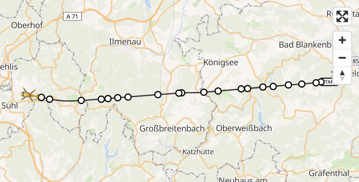 Flugroute Rettungshubschrauber Wittmannsgereuth - Goldlauter, 13 März 2026, 14:57