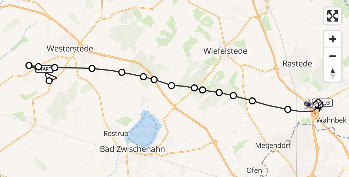 Flugroute Polizeihubschrauber Westerloy - Oldenburg Police Heliport, 13 März 2026, 15:11