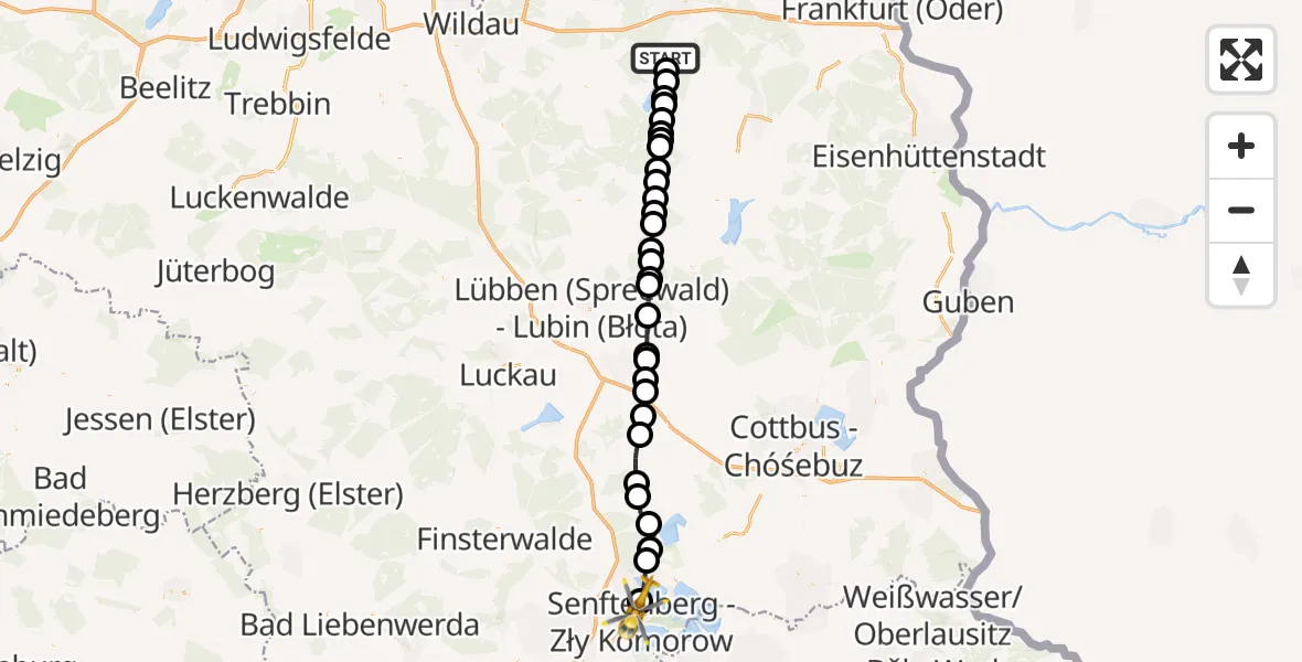 Flugroute Ambulanzhubschrauber Pieskow - Senftenberg, 13 März 2026, 15:13