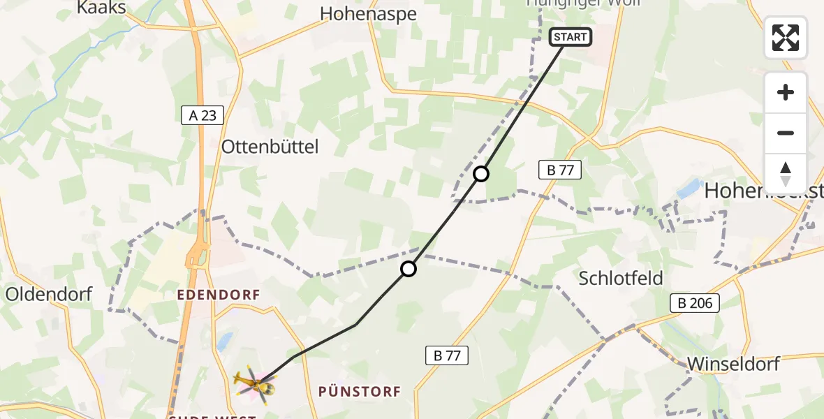 Flugroute Rettungshubschrauber Hohenlockstedt - Itzehoe, 13 März 2026, 15:14