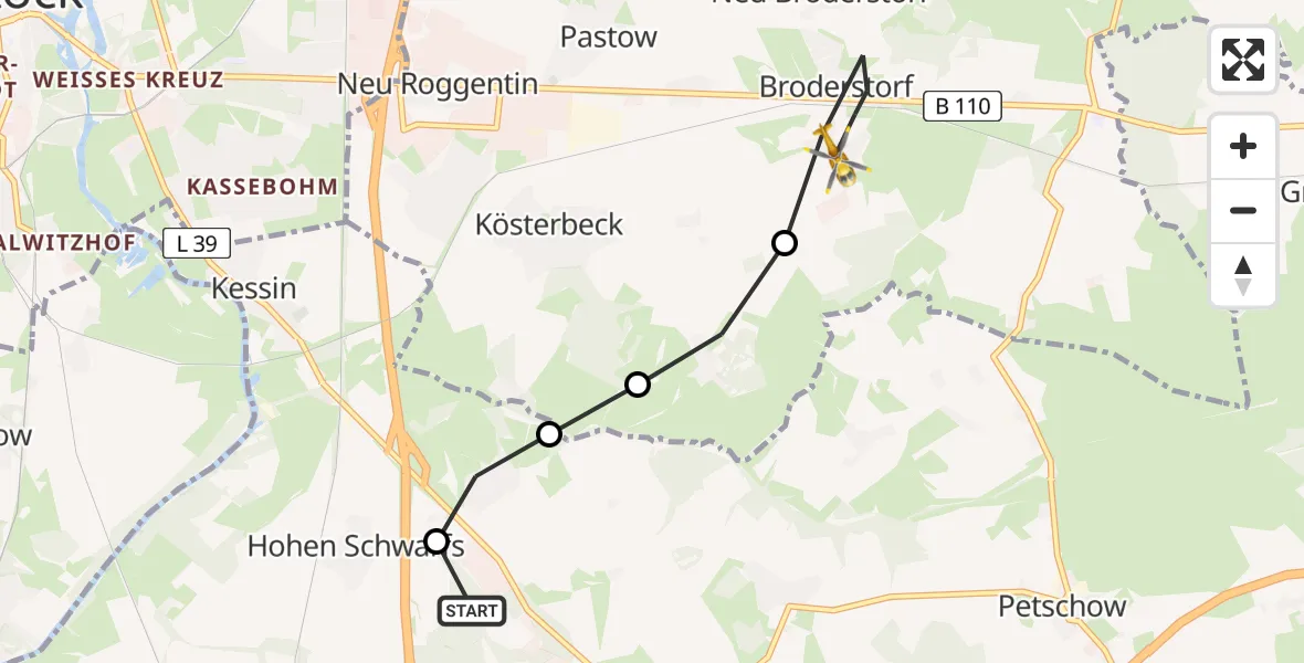 Flugroute Ambulanzhubschrauber Dummerstorf - Broderstorf, 13 März 2026, 15:15
