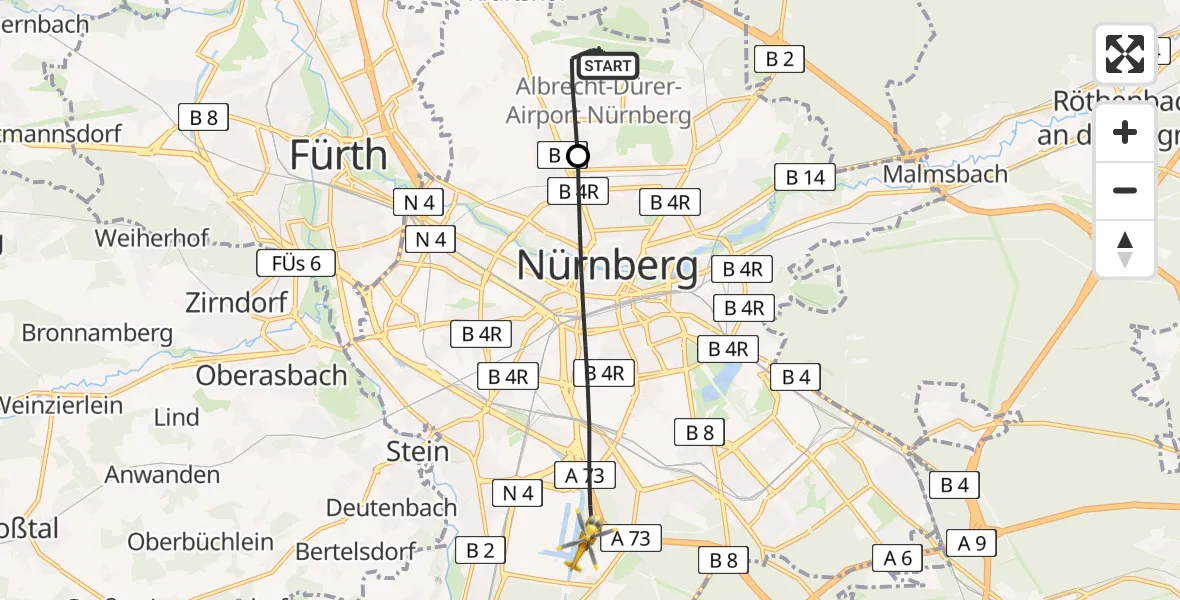Flugroute Rettungshubschrauber Nuremberg Airport - Nürnberg, 13 März 2026, 15:16