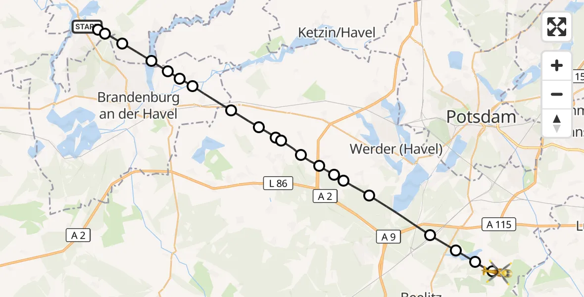 Flugroute Rettungshubschrauber Fohrde - Stücken, 13 März 2026, 15:19