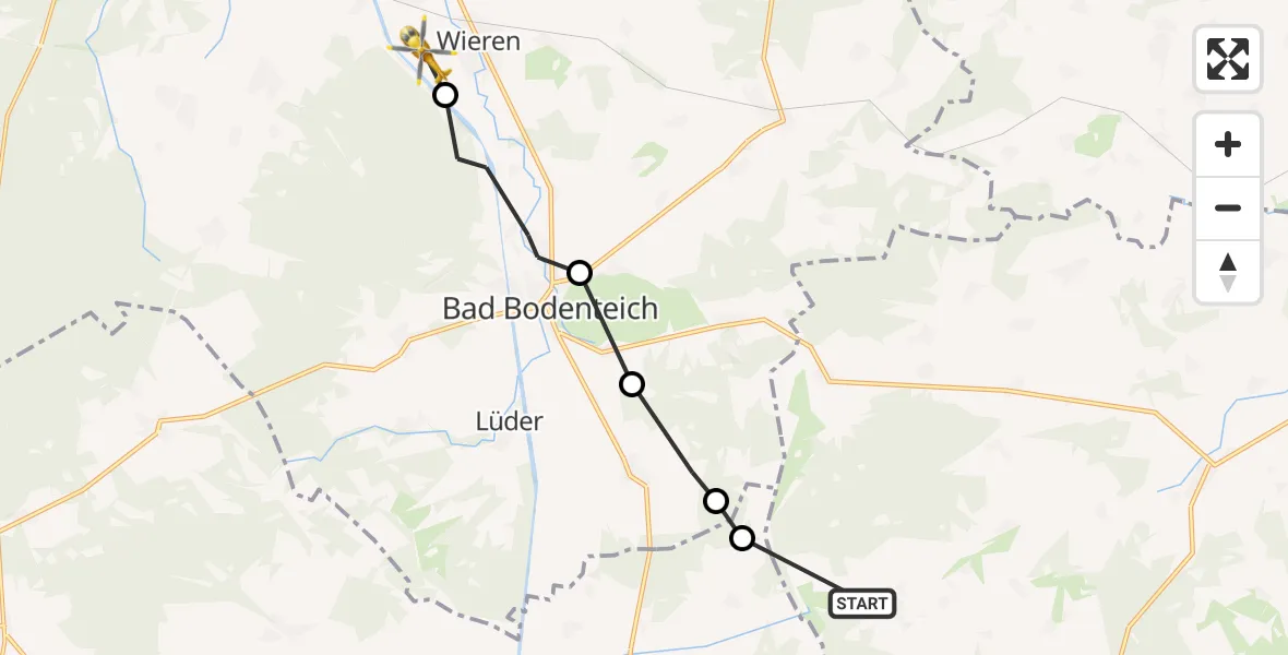 Flugroute Rettungshubschrauber Höddelsen - Wieren, 13 März 2026, 15:22
