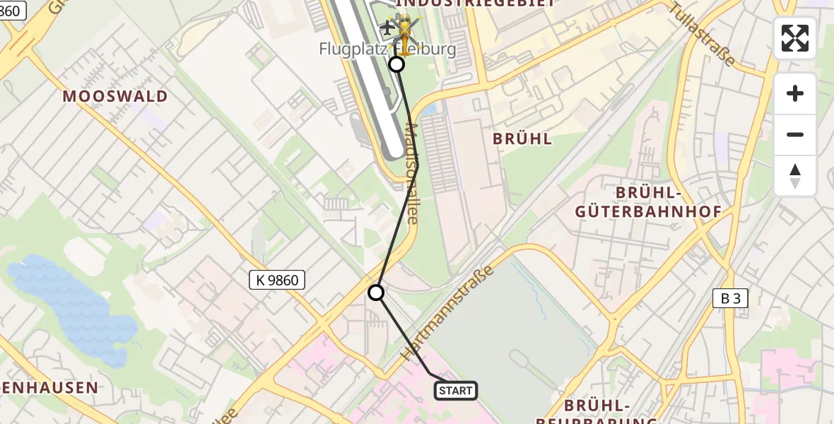 Flugroute Rettungshubschrauber Freiburg University Hospital Heliport 1 - Freiburg im Breisgau Airfield, 13 März 2026, 15:50