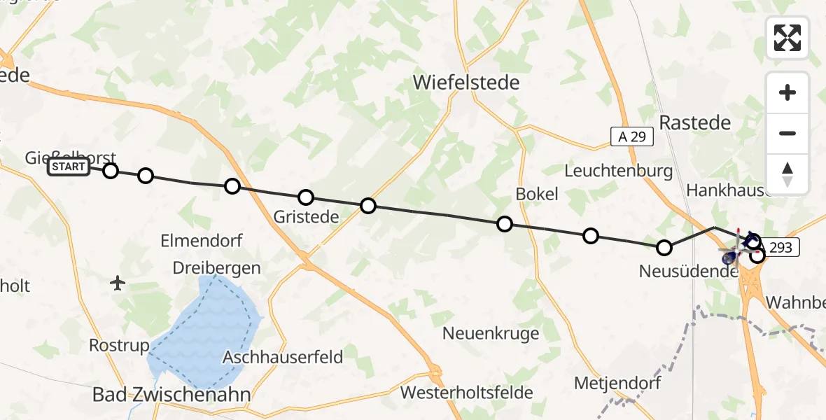 Flugroute Polizeihubschrauber Westerstede - Oldenburg Police Heliport, 13 März 2026, 15:53