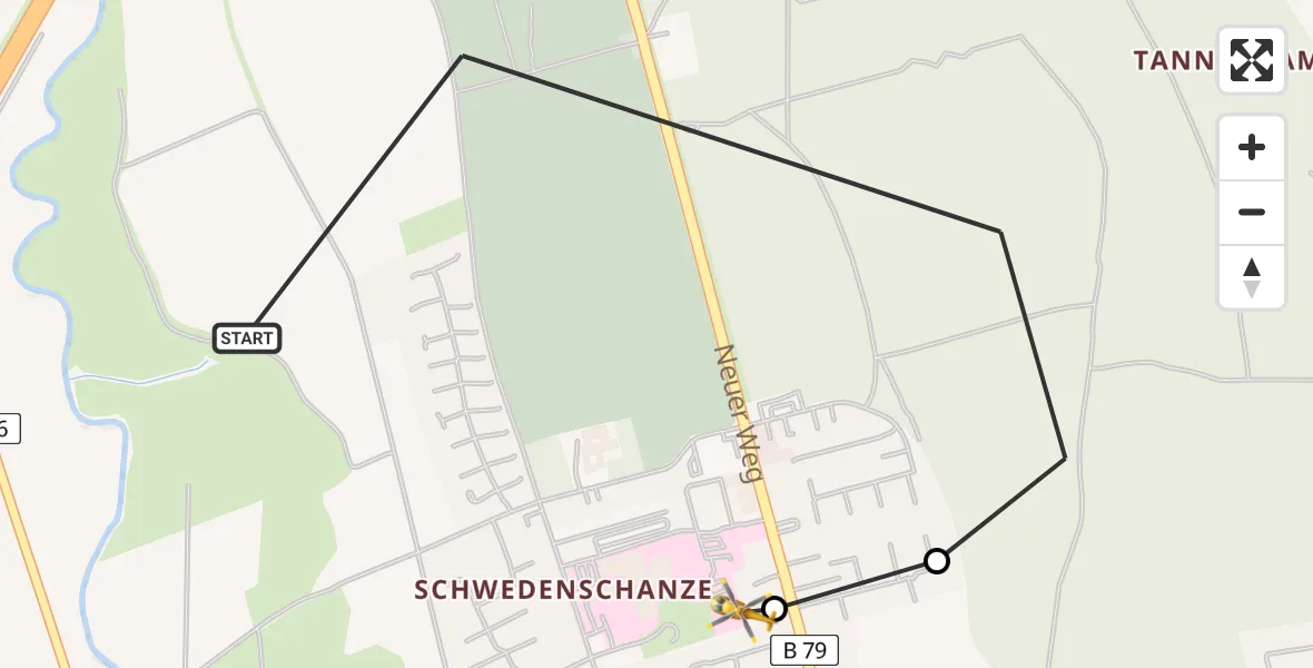 Flugroute Rettungshubschrauber Wolfenbüttel - Wolfenbüttel Municipal Hospital Heliport (Christoph 30), 13 März 2026, 16:16