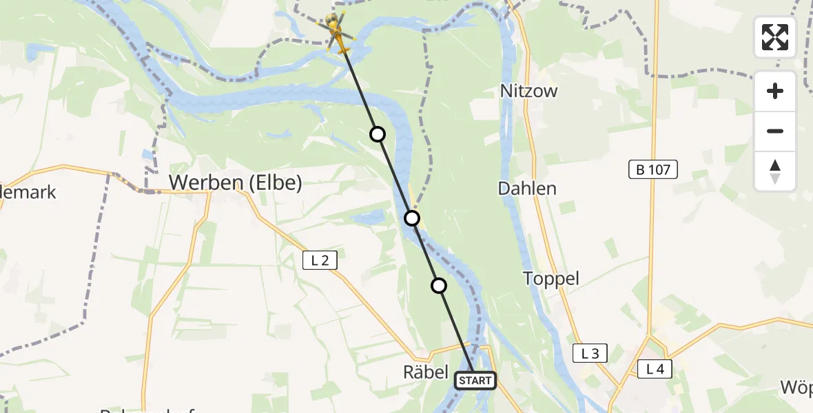 Routekaart van de vlucht: Rettungshubschrauber nach Quitzöbel