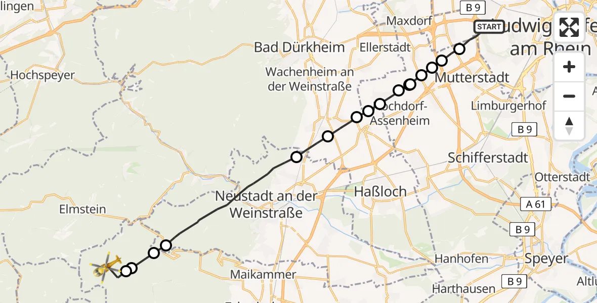 Routekaart van de vlucht: Rettungshubschrauber nach Edenkoben, Tanne;3