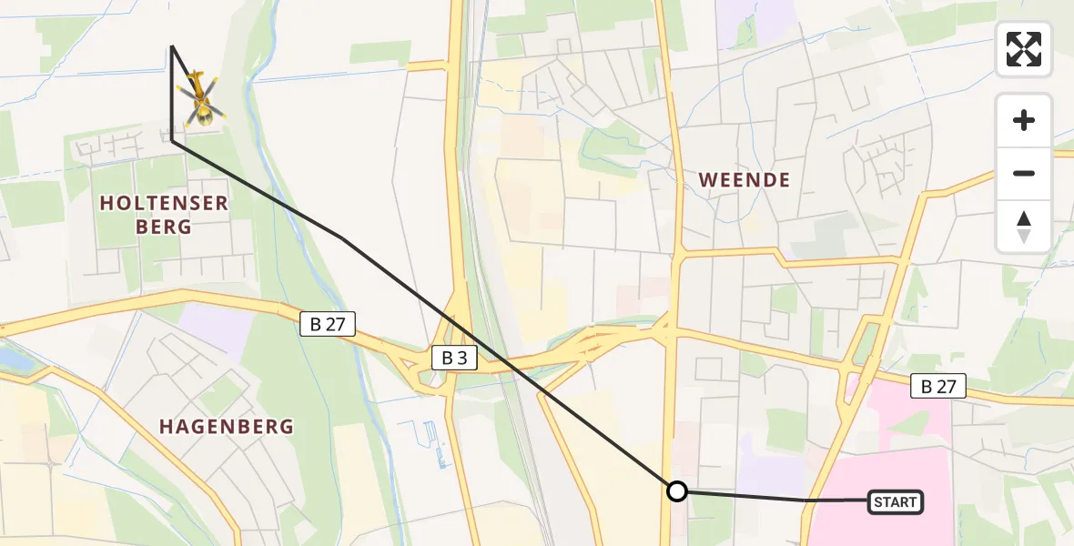 Flugroute Rettungshubschrauber Göttingen University Clinic Heliport - Göttingen, 13 März 2026, 16:28
