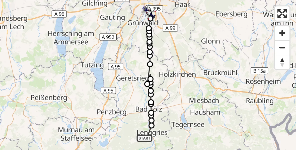Flugroute Polizeihubschrauber Lenggries - ADAC Air Rescue Center Heliport (Christoph 1), 13 März 2026, 16:32