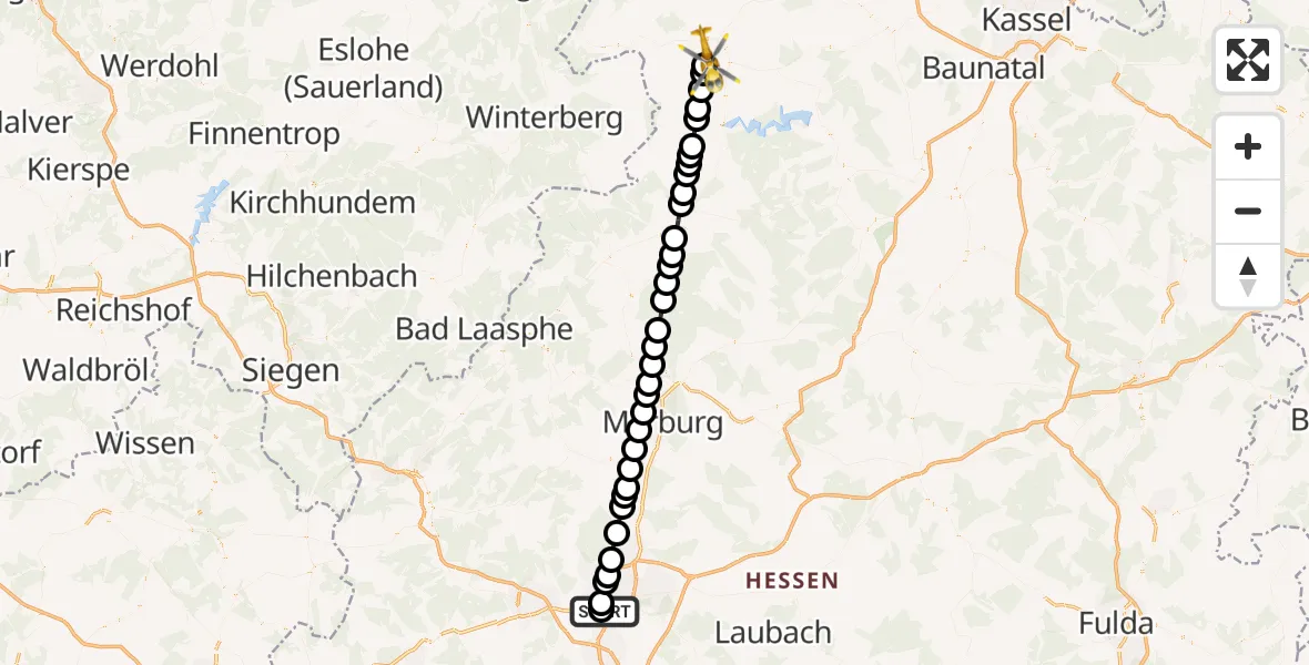 Routekaart van de vlucht: Rettungshubschrauber nach Korbach, Südring
