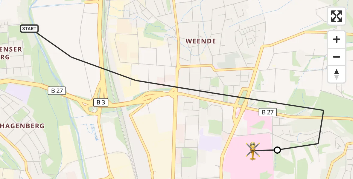 Flugroute Rettungshubschrauber Göttingen - Göttingen University Clinic Heliport, 13 März 2026, 16:51