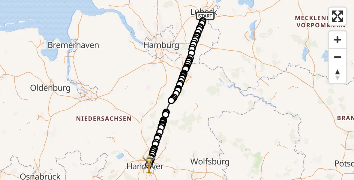 Flugroute Rettungshubschrauber Sankt Jürgen - Hannover Air Rescue Heliport (Christoph 4), 13 März 2026, 17:07