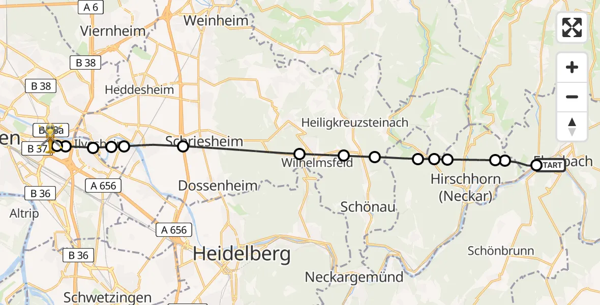 Flugroute Rettungshubschrauber Eberbach - Mannheim-City Airport, 13 März 2026, 17:09