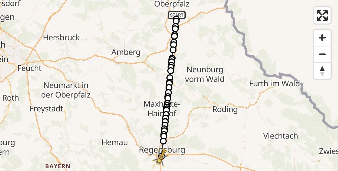 Routekaart van de vlucht: Rettungshubschrauber nach DRF Air Rescue Station Regensburg / Regensburg University Hospital