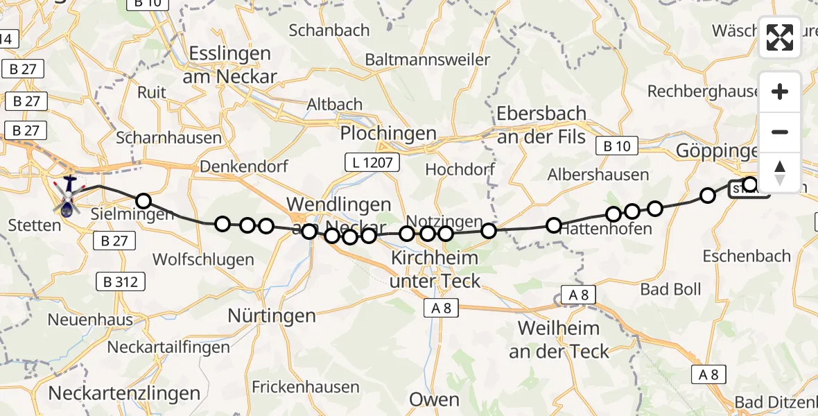Routekaart van de vlucht: Polizeihubschrauber nach Stuttgart Airport