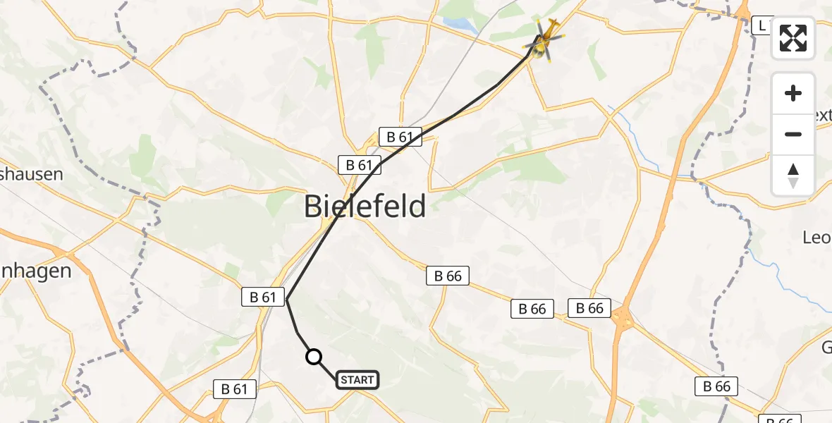 Flugroute Rettungshubschrauber Luftrettungszentrum Bielefeld - Bielefeld, 13 März 2026, 17:18