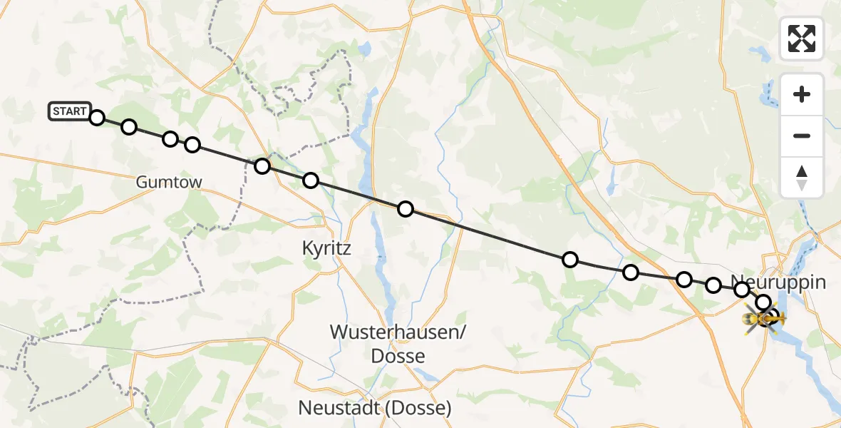 Flugroute Rettungshubschrauber Gumtow - Rupin Hospital, 13 März 2026, 17:19