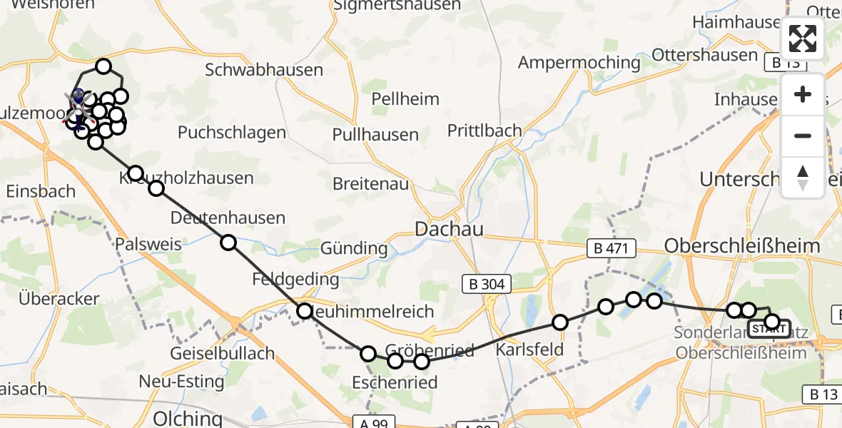 Flugroute Polizeihubschrauber Oberschleißheim - Erdweg, 13 März 2026, 18:01