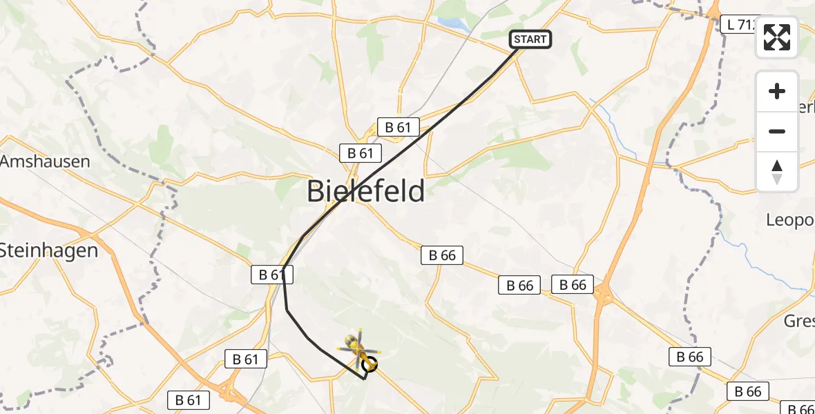 Flugroute Rettungshubschrauber Bielefeld - Luftrettungszentrum Bielefeld, 13 März 2026, 18:05