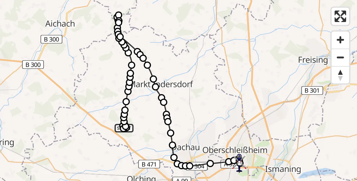 Routekaart van de vlucht: Polizeihubschrauber nach Oberschleißheim, Jägerstraße